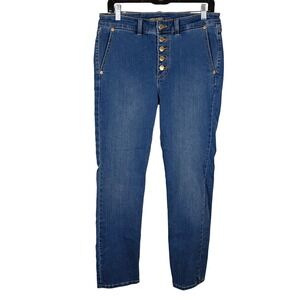 Michael Kors Selma Straight Leg Jeans Womens 10 Blue Button Fly Gold Hardware